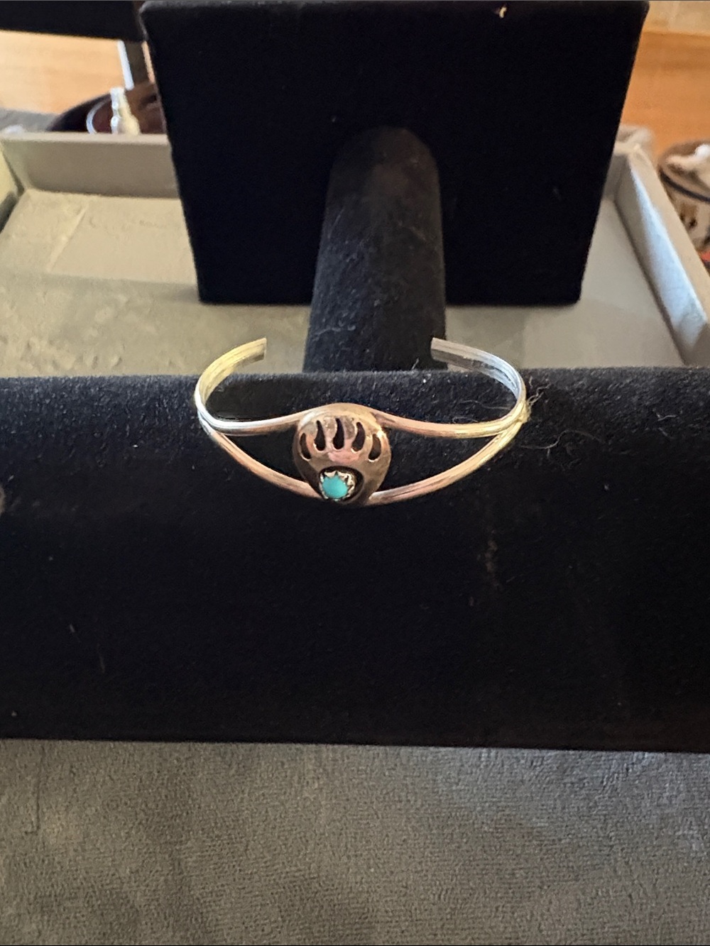 Sterling Silver Bear Paw Cuff Bracelet with Turquoise Accent - kids Bracelet